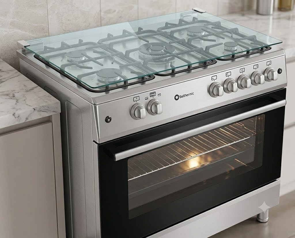 SOLTHERMIC F9L50G2IX COCINA ACERO INOXIDABLE/ANCHO 90 CMS / 5 FUEGOS CON ENCENDIDO AUTOMATICO/HORNO PANORAMICO 115 L. / ENTRGA A DOMICILIO Y RETIRADA DEL USADO GRATIS ALTA GAMA