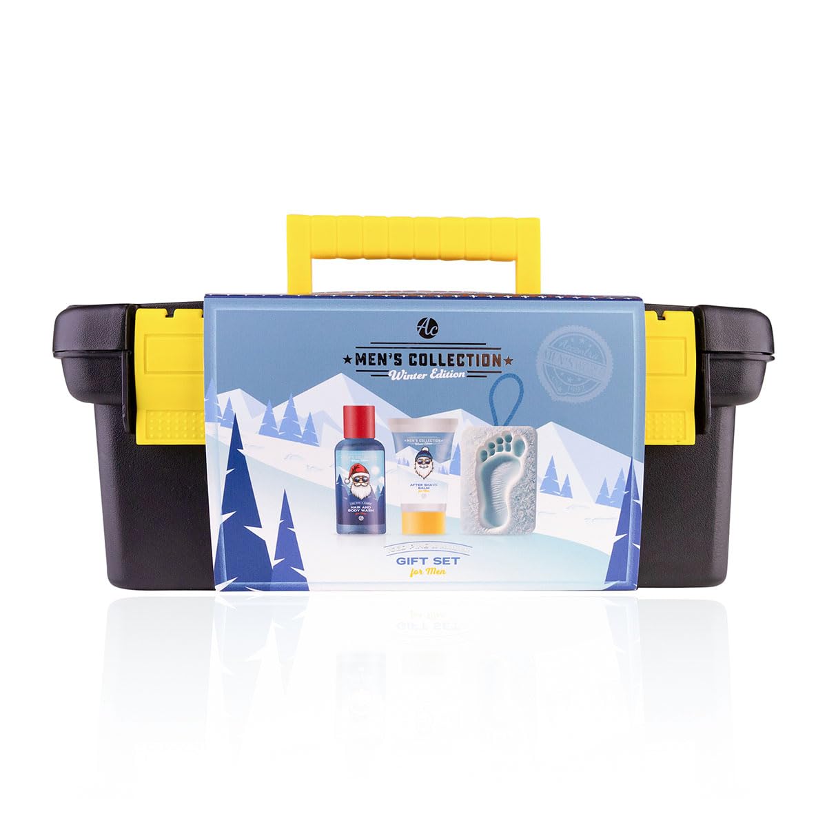 Accentra Geschenkset für Männer MEN'S COLLECTION WINTER EDITION in kleinem Werkzeugkoffer, inkl. Shampoo & Duschgel, Aftershave-Balsam, Seife mit Kordel, Wellness Pflegeset Weihnachten Herren