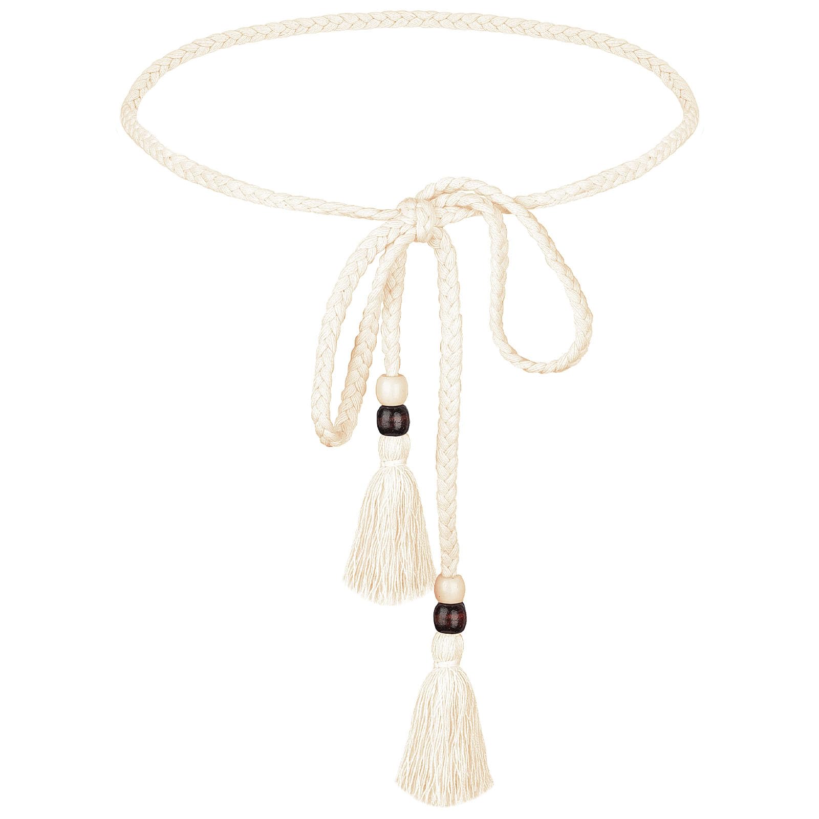 Women's Braided Knotted Waist Belt, 1Pcs Skinny Waist Belt Boho Rope Chain Tie Waistband Thin Tassel Dress Belt for Women Girls Dress Skirt