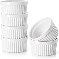 DOWAN 4 oz Ramekins Set of 6 - Oven Safe Porcelain Custard Cups for Creme Brulee, Souffle, Dipping Sauces - Soft White Baking Bowls