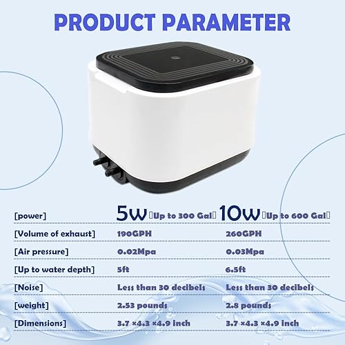 Miniatura 5 de Aquarium Air Pump Quietest for Fish Tank 20-300Gallon20-600Gallon,2 Air Outlets Ultra Silent Powerful Adjustable Aerator Pump for Livewell