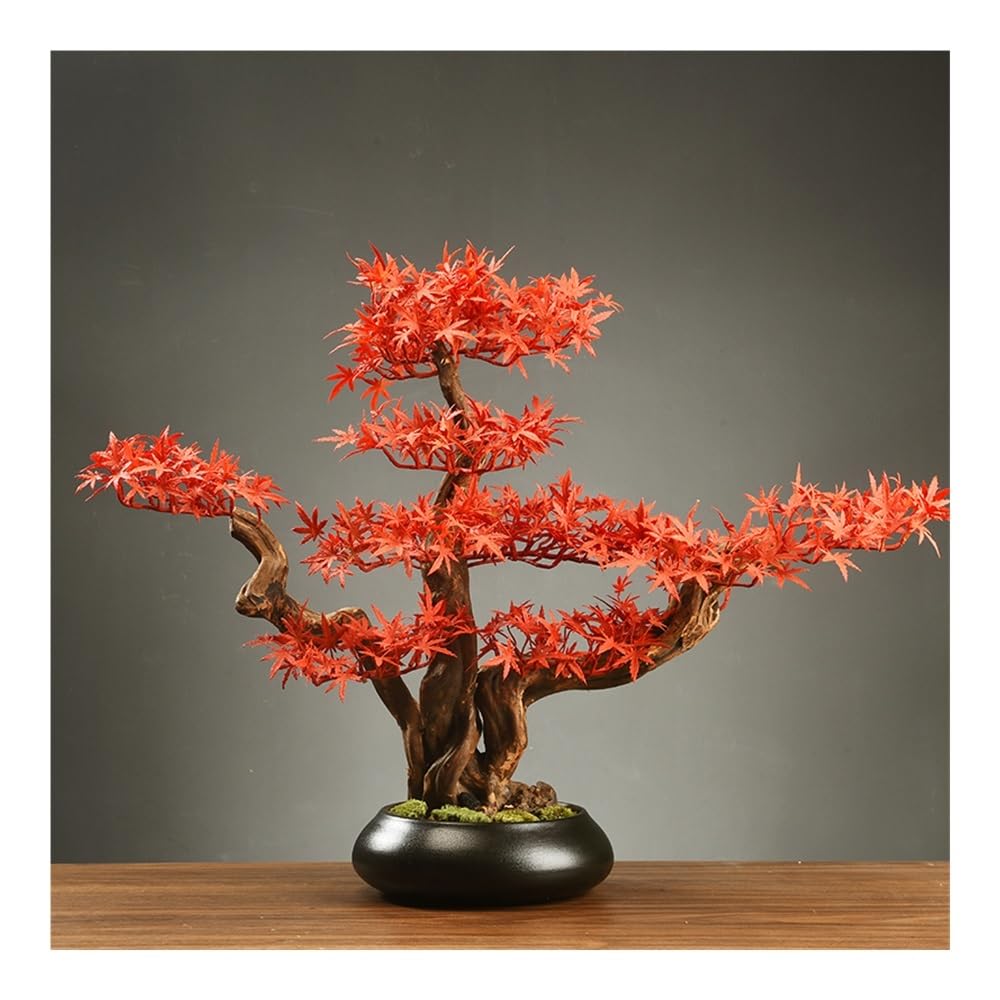 Albero Bonsai, Bonsai artificiale con vaso in ceramica, piante decorative di acero rosso finto for soggiorno, ufficio, sala da tè