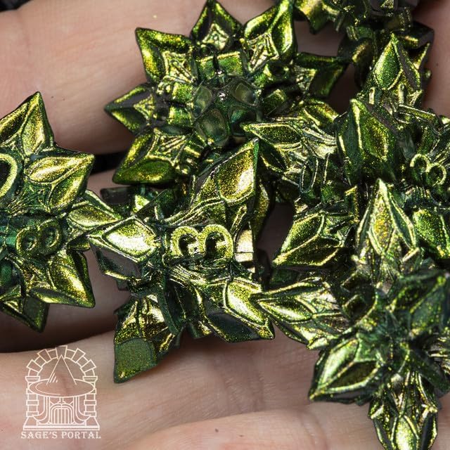 Sage's Portal Deadly Blossoms Metal DND Dice 7 Piece Polyhedral Dice Set for DND TTRPG Dungeons and Dragons Pathfinder Oversized Designer Ornamental Dice (Green)