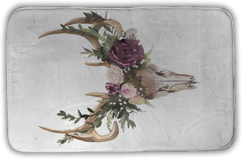 Begin Home Decor 5930-3421-AN404 21 x 34 in. Deer Skull with Flowers Bath Mat - Brown Home Decor Piece