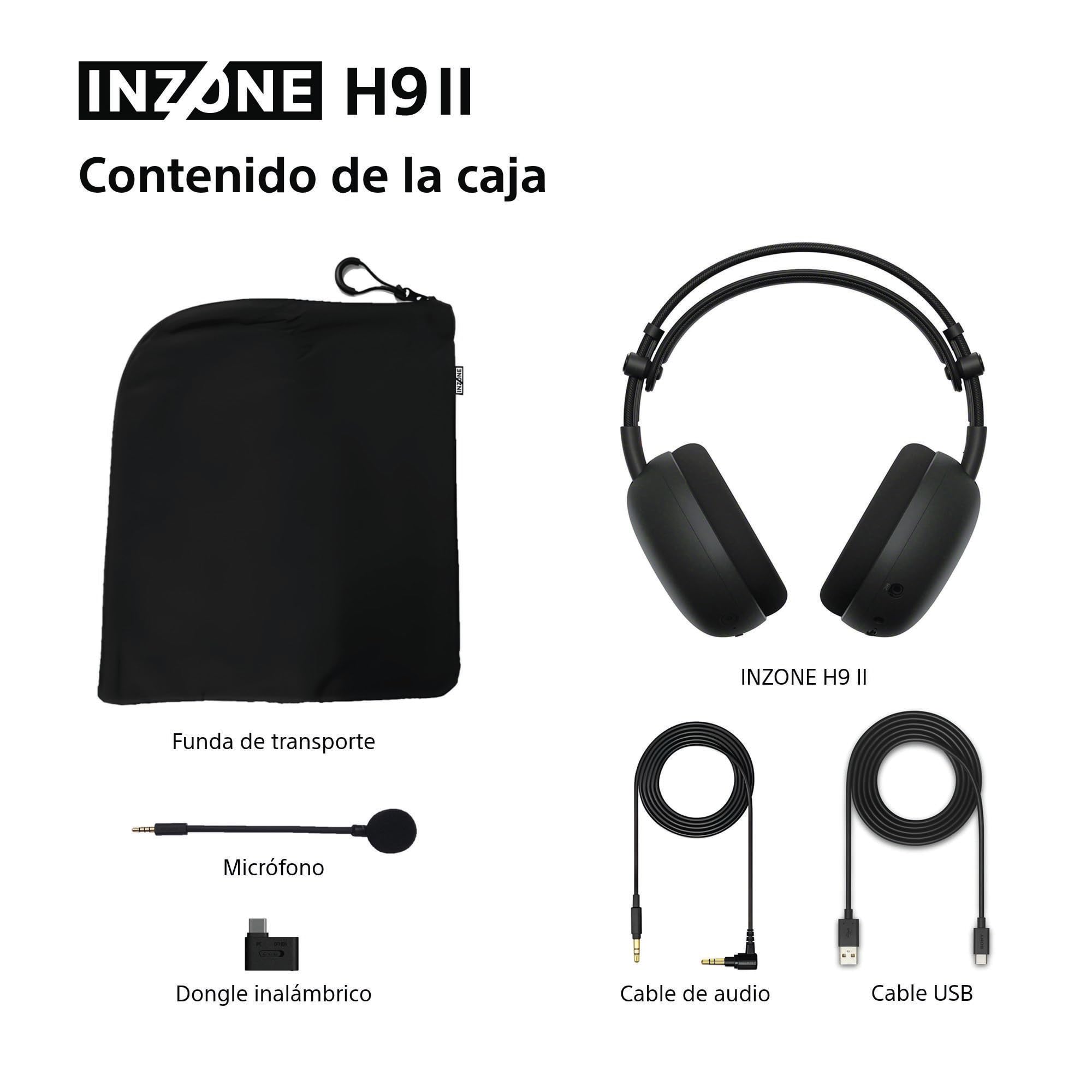 Sony INZONE H9 II: Auriculares Gaming inalámbricos con Noise Cancelling, Ligeros, Micrófono Cardioide Extraible con IA, 2,4 GHz y Bluetooth, Estuche Blando, para PC, PS5, Switch y Móviles, Negro