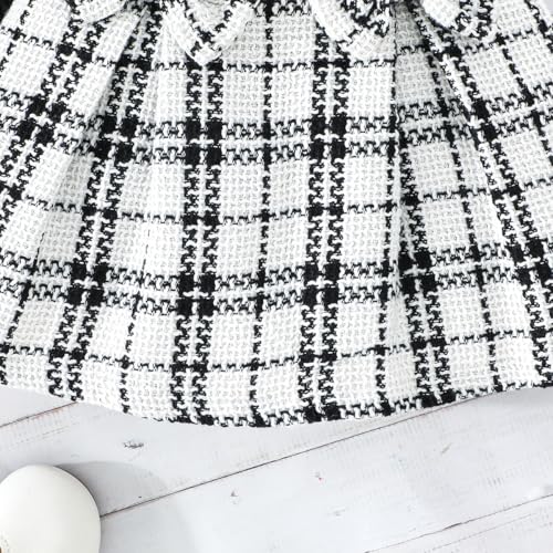 Image of Noubeau Toddler Girls Plaid Outfits Girls Puff Sleeve Knit Ribbed Shirt Tops Plaid Skirt Set Kids Fall Winter Clothes