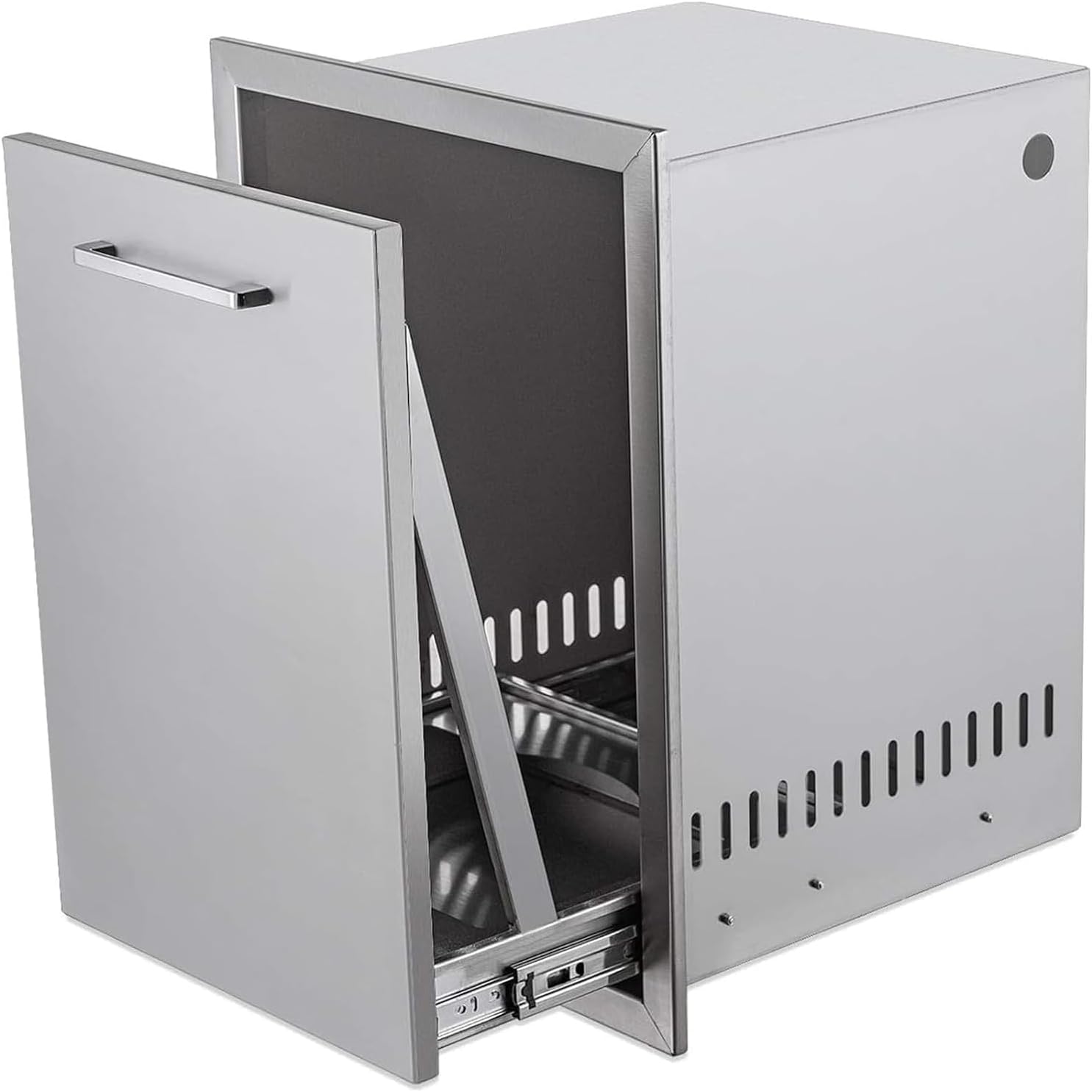 Pull-Out Trash Drawer Stainless Steel Outdoor Kitchen Trash Drawer Storage for Two 10 Gallon Commercial Wastebaskets (W/handle-17x23x16)