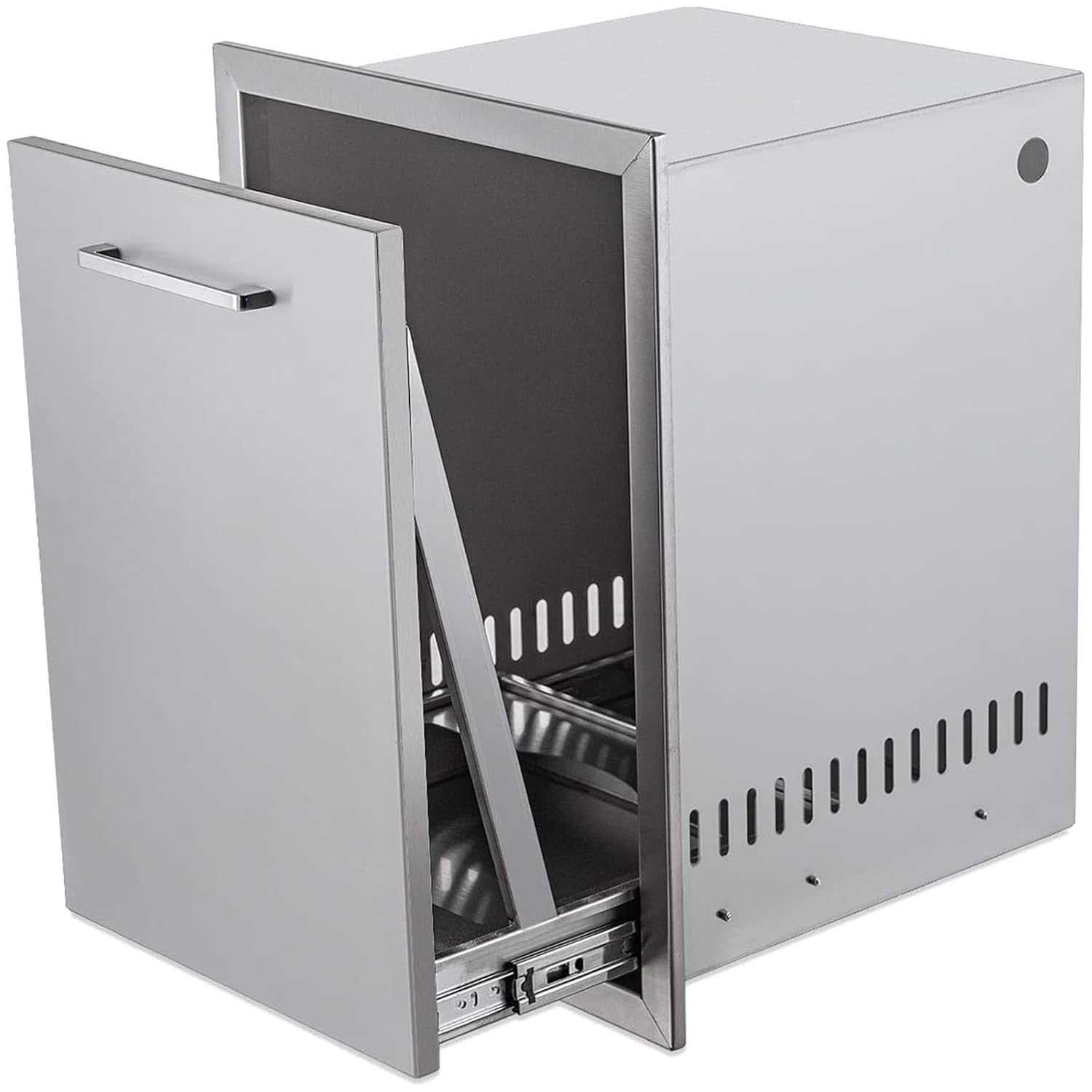 Atatod Pull-Out Trash Drawer Stainless Steel Outdoor Kitchen Trash Drawer Storage for Two 10 Gallon Commercial Wastebaskets (W/handle-17x23x16)