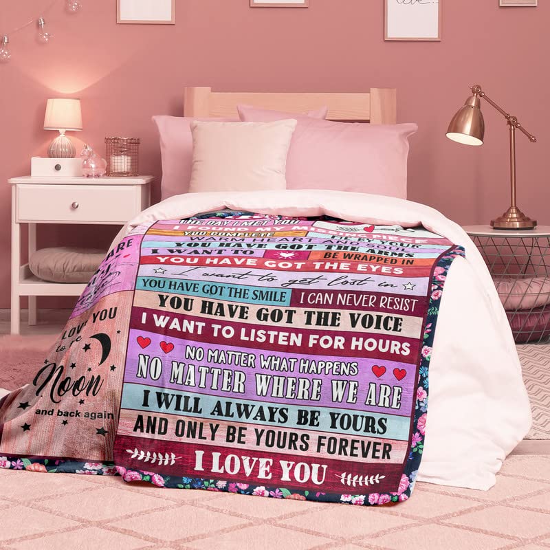 Couverture Douce Personnalisée « I Love You » – Violette, 152x127 Cm, Flanelle, Cadeau Petite Amie