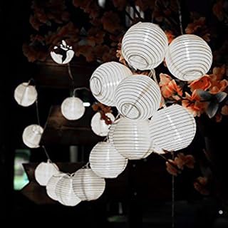 ALLOMN Solar Lantern String Lights Outdoor, 19.7ft 30LED Waterproof Garden Lantern, String Lights Fair Lights with Fabric Lantern Exterior and Interior Decoration for Christmas, Garden, Home, Yard(White)