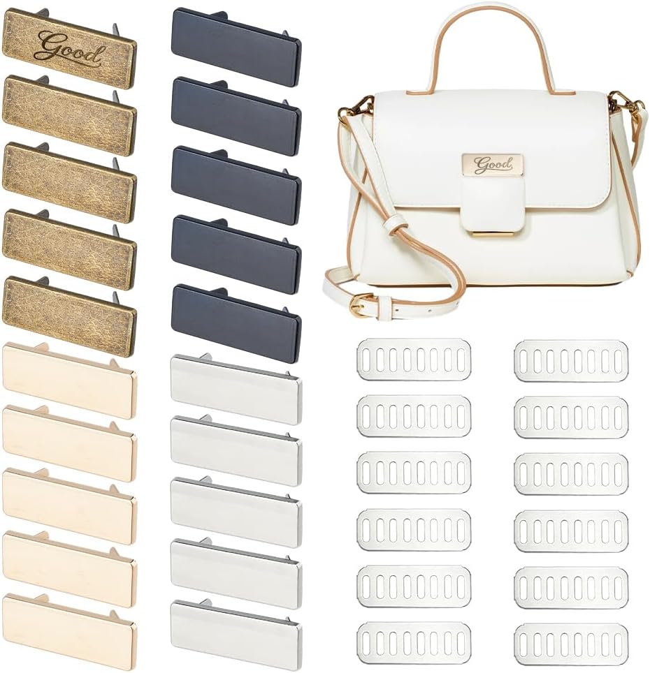 SUPERFINDINGS 20 Sets Metal Blank Stamping Tags Mixed Color Rectangle Blank Name Labels with Shim DIY Handmade Logo Labels for DIY Gift Purse Handbag Clothes Hat Sewing Craft Making,1.2x3.5x1.6cm