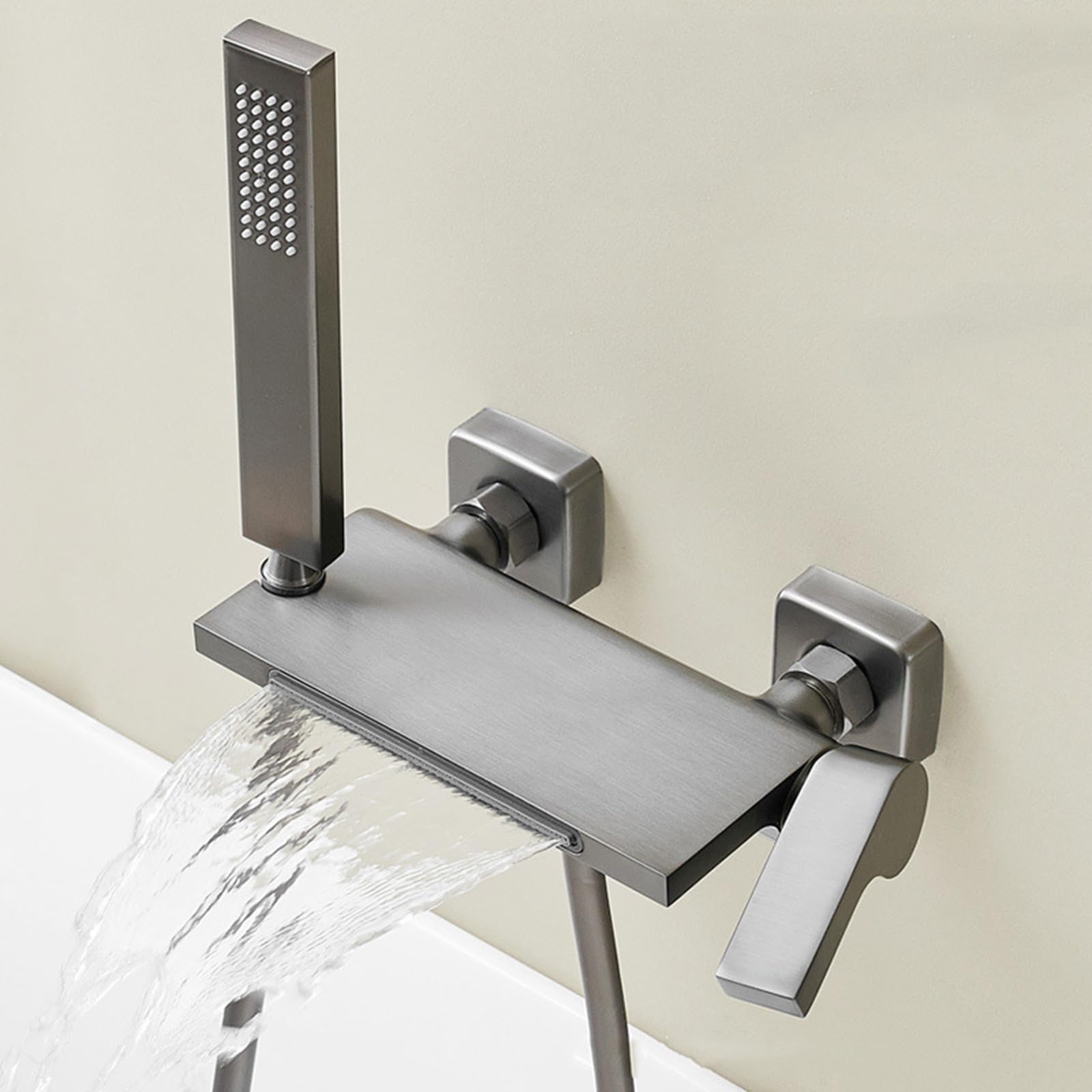 JYBNBBE Shower Head Wall Mounted Bath Tap and Shower Mixer Set Waterfall Hot and Cold Brass Wall Mounted Bath Taps with Shower Attachment Black Shower (Grey A)
