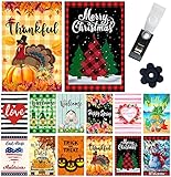 Yileqi Holiday and Seasonal Garden Flags Set 12 Pack Double Sided Yard Flags with Zipper Storage Bag, Christmas Thanksgiving Garden Flag Festive Small Size Flag for Outdoor Decoration 12x18 Inch