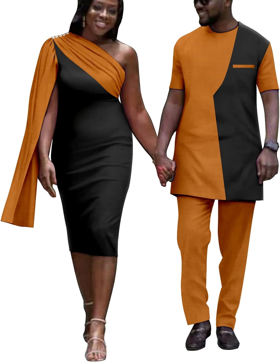 African Couple Clothes Dashiki Men's Outfits Match Shirts and Pants set Women's Sexy Beads Party Dresses