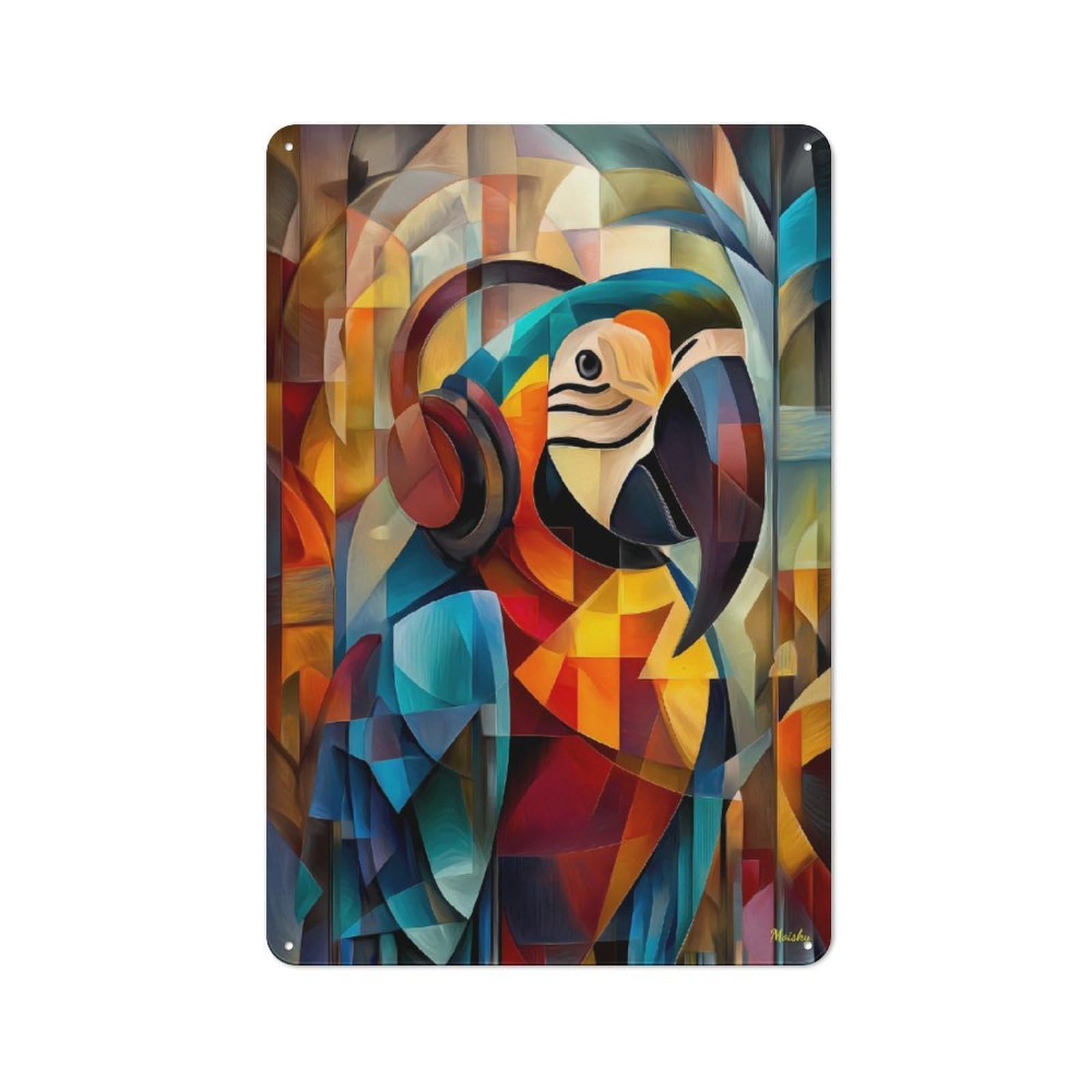 Junmoney Charming Parrot – Cubist Dj Of The Jungle Retro-Style Tin Sign 30X20cm For Guest Room Or Hallway, For An Autumn Update To Guest Room And Hallway
