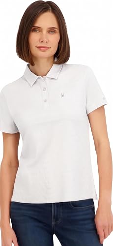 Spyder Womens Jacquard Stripe Short Sleeve Polo Top, White, Large