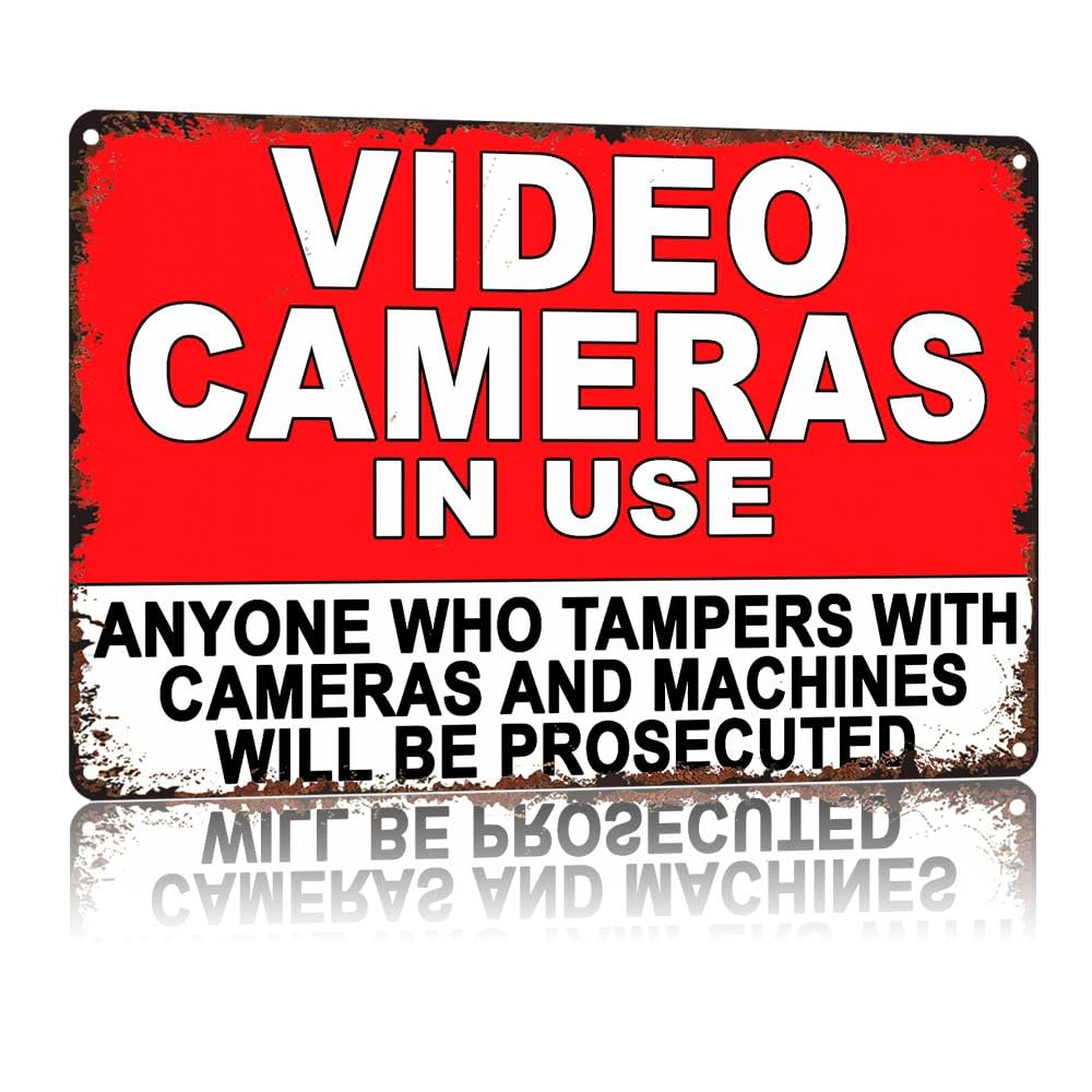 peiyeety Video Cameras In Use Warning Sign, Vintage Aluminum Metal Tin Sign, 12 X 8in, Retro Waterproof Rustproof Security Notice Wall Decor for Storefront Garage Entrance Public Area
