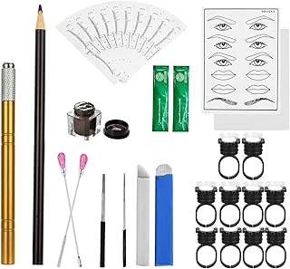 ATOMUS Microblading Kit Eyebrow Microblading Manual Tattoo Pen and Microblading Needles 5RS 5RL 14 Pin 18U Eyebrow Lip Practice Skin Pigment Ink for Tattoo Permanent Makeup