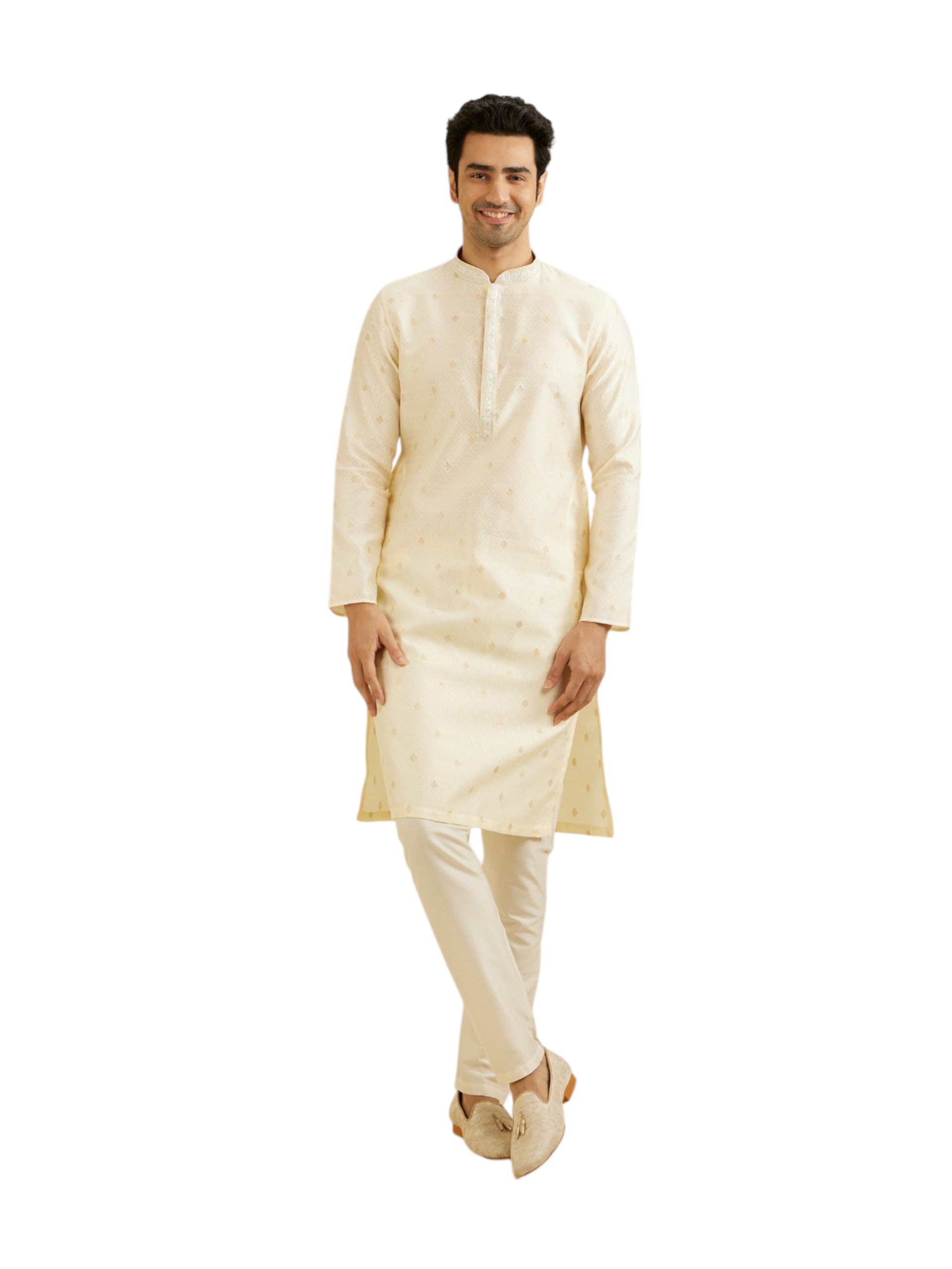 manyavar Men's Art Silk Self Design Kurta Set (2pcs)-picture-34