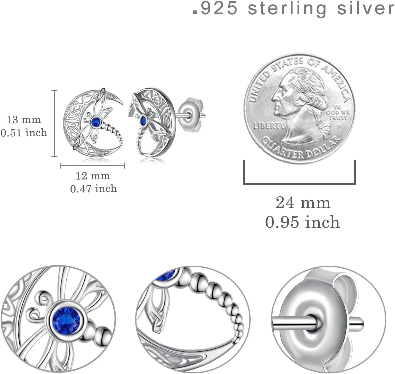 Celtic Dragonfly Earrings 925 Sterling Silver Dragonfly Stud Earrings Celtic Jewelry for Women - Image 4