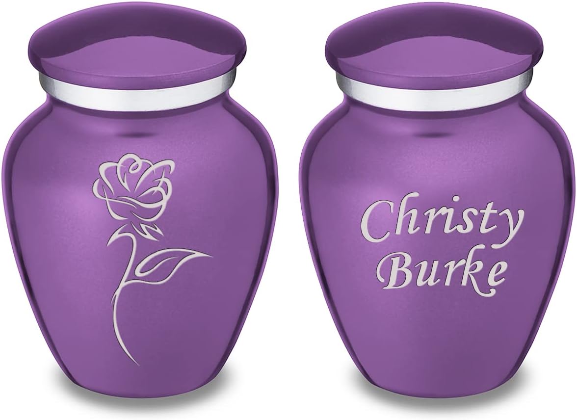 Geturns Embrace Keepsake Personalized Rose Cremation Urns for Human Ashes I Purple Funeral Urn for Women and Men with Double Side Engraving I 3.5 lbs