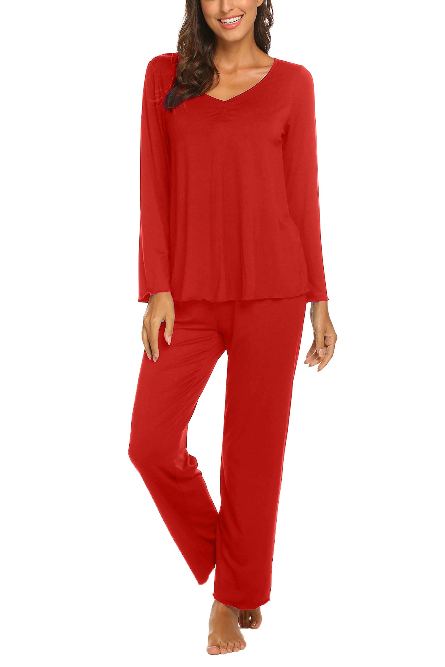 Ekouaer Womens Pajama Sets 2 Piece Lounge Set Fall Winter Pajamas Long Sleeve Pjs Top and Pants Soft Pj Sets Loose Sleepwear