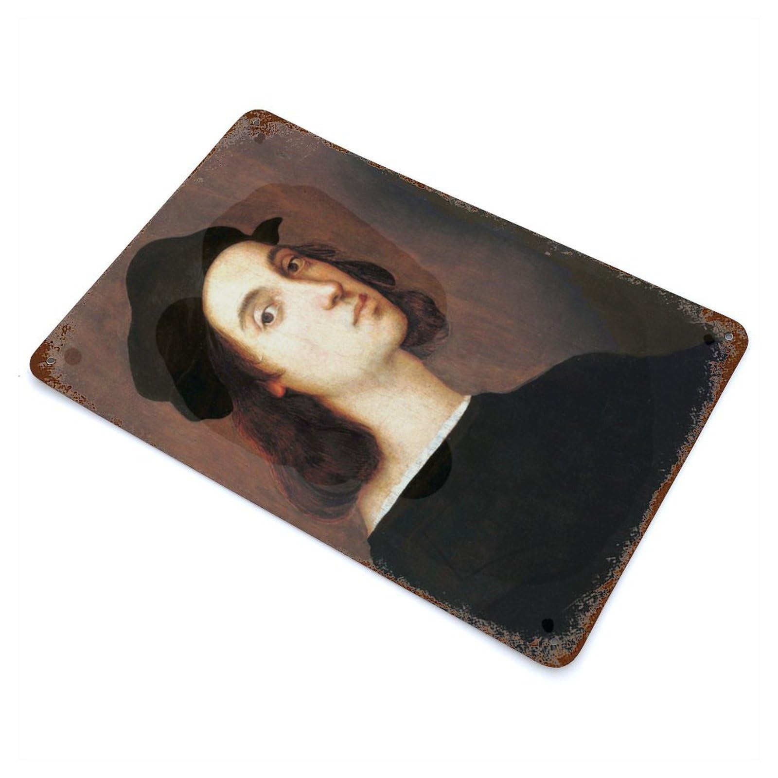 Raphael Self Portrait Rusty Metal Tin Sign 11.8"x7.9", Ideal for Patio, Garden Room And Bar Decor