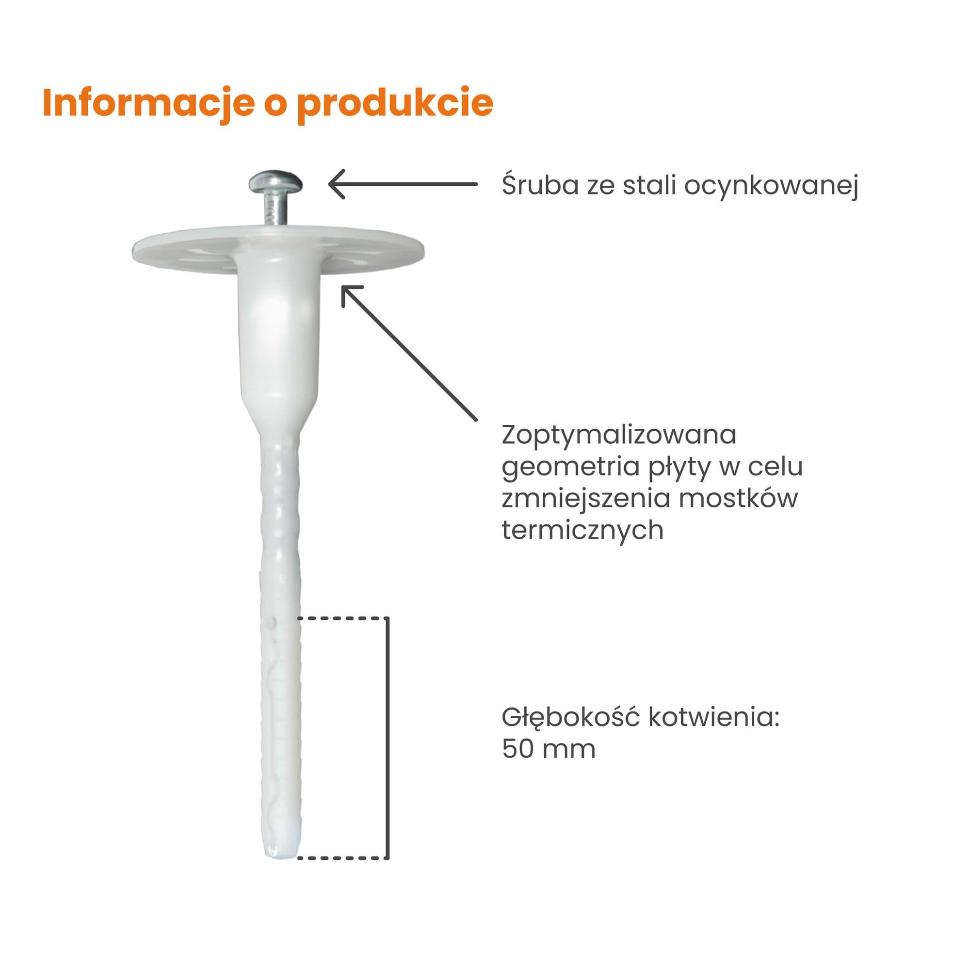 PROTEKTOR 500x Kołki rozporowe do izolacji Ø8x180mm ze śrubą stalową ocynkowaną, kołki WDVS do ociepleń elewacji, kołki z długim trzpieniem