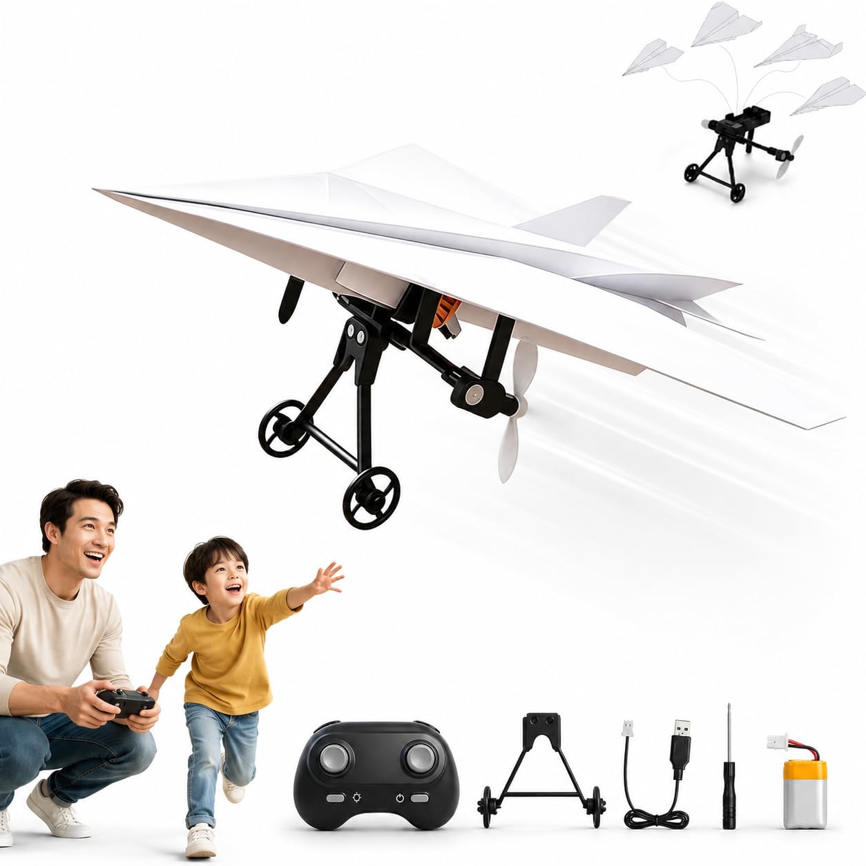 Rc Paper Airplane Kit with Gyro Stabilizer,DIY Electric Remote Control Plane with Dual Propellers,Dual Propellers Foldable Electric Remote Control Paper Plane,Drone Stem Toy Tech Gadgets Gift