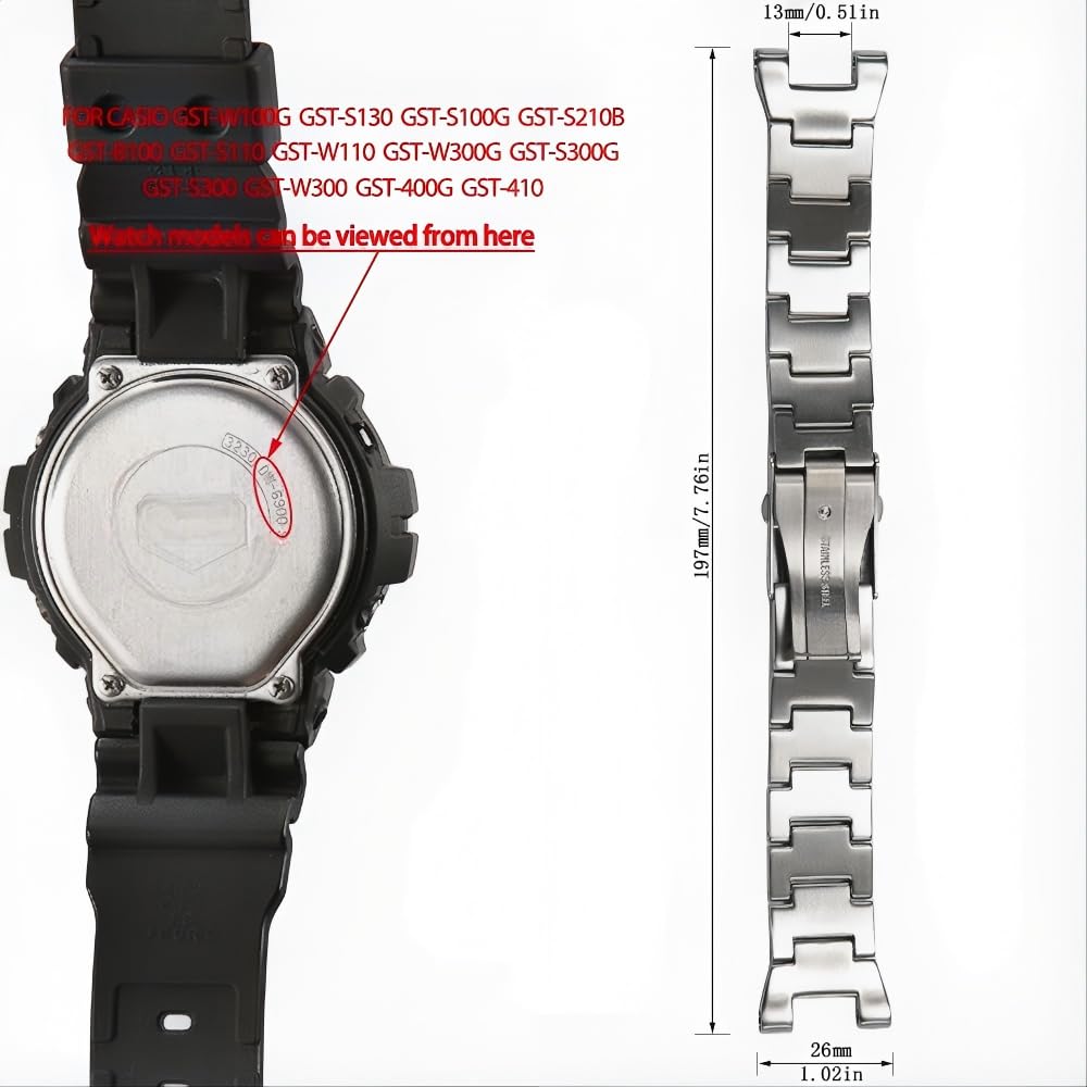GST-B100 - Correas de reloj de acero inoxidable compatibles con Casio G-Shock G-Steel GST-B100 GST-210 GST-S300 GST-S110 GST-S10 GST-W100 W110 W300 correa mental de repuesto para hombre