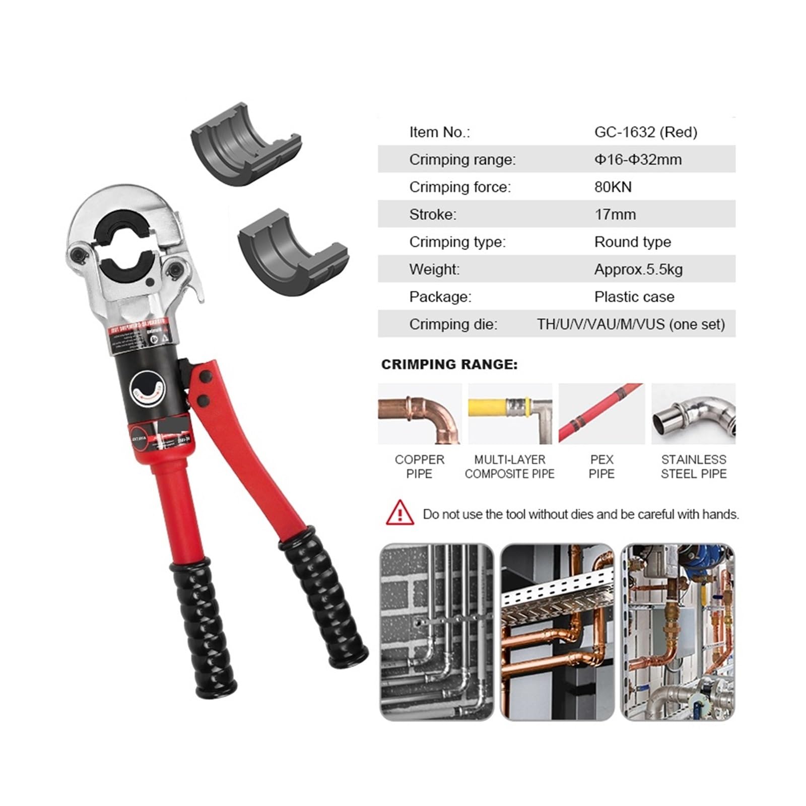 Rura hydrauliczna Pex Rura aluminiowa Rura hydrauliczna Rura z tworzywa sztucznego Rura Ogrzewanie podłogowe Narzędzie do zaciskania ciśnieniowego stosowane w energetyce, przemyśle chemicznym(GC-1632