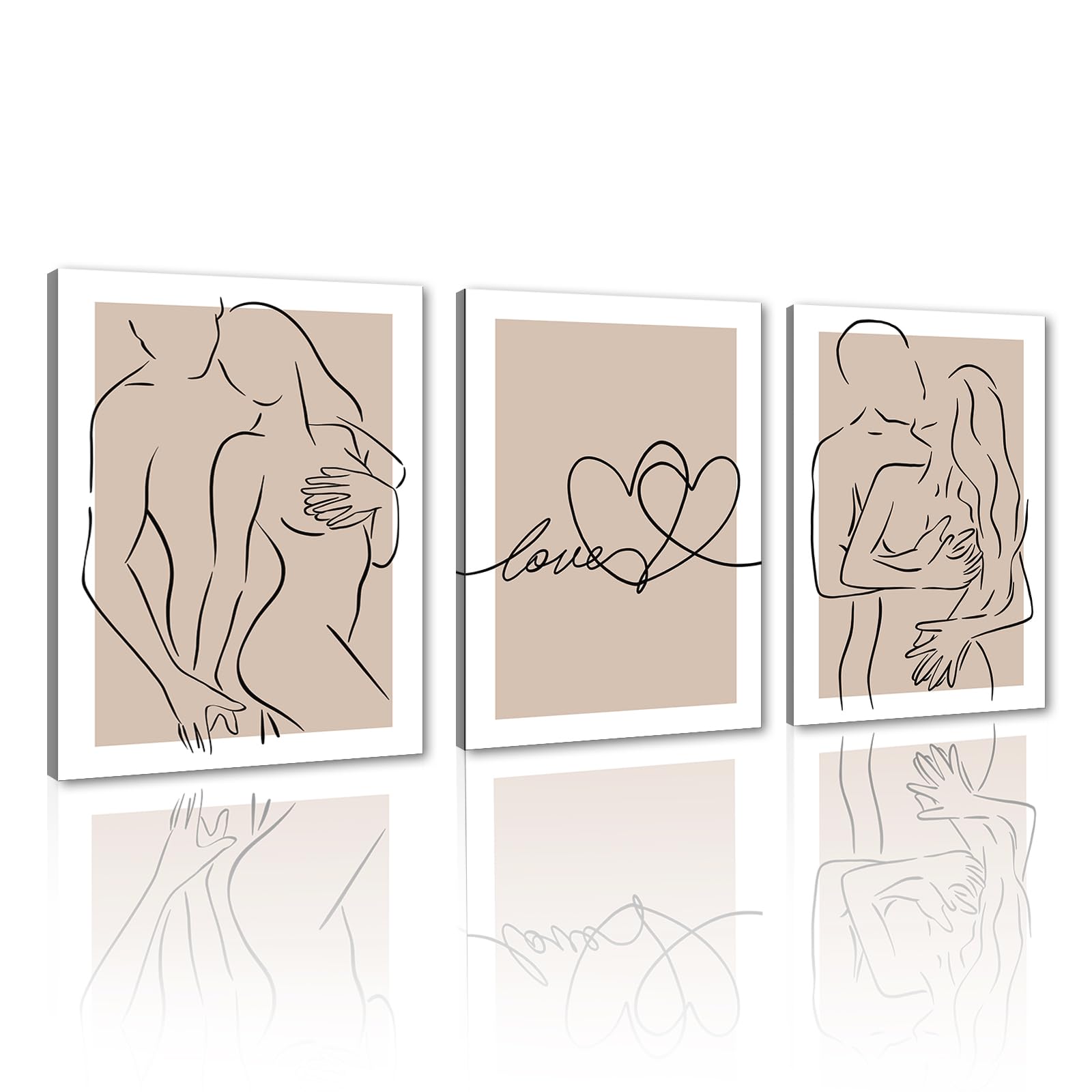 3 Panel Lover Embrace Minimalist Wall Art Black White Line Art Prints Abstract Sensual Nude Couple Woman Man Body Poster Sexy Wall Decor for Bedroom Home Framed -12x16inchx3Pcs