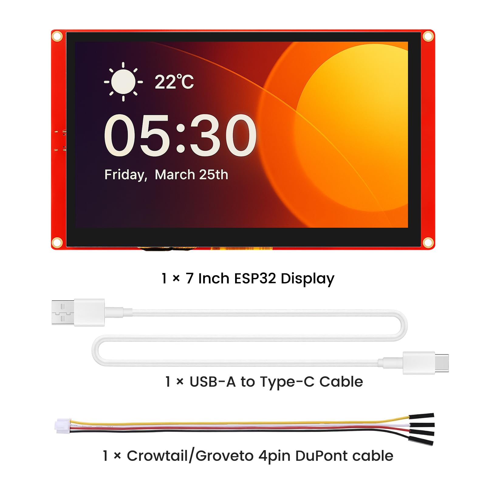 ELECROW Écran Tactile ESP32 800 × 480, écran Tactile LCD TFT HMI ESP32 RVB 7", processeur LX6 Dual-Core 32 Bits, jusqu'à 240 MHz, Compatible avec Arduino, LVGL, PlatformIO, MicroPython (sans boîtier