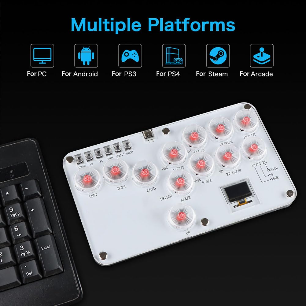 Arcade Joystick 12 Touches, contrôleur sans Levier Compatible avec PC/PS4/PS3/Switch, Clavier de Jeu Arcade Fight Stick avec Turbo et RVB personnalisé
