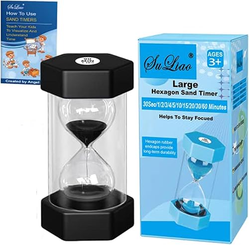 SuLiao Reloj de arena con temporizador de arena de 90 minutos para niños, reloj de arena irrompible grande de 6.3 pulgadas, reloj de arena de