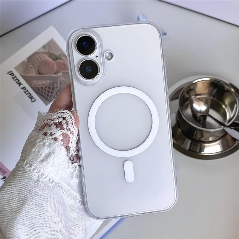 Image of COVERLY Luxe Translucent Slim Paper Back Matte Finish Magnetic Wireless Charging PC Hard Skin-Friendly Simple Cute Solid Candy Case for Apple iPhone 16 (Clear)