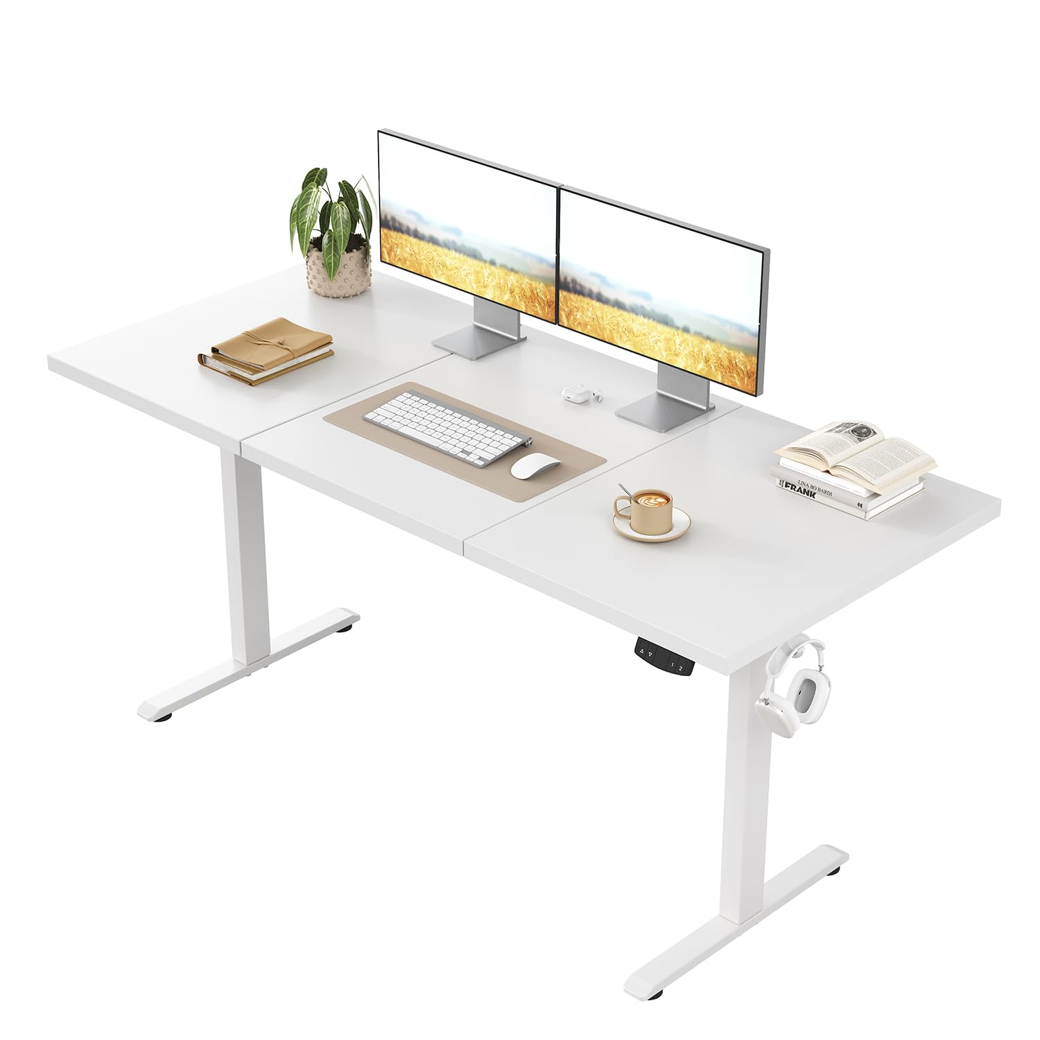 Height-Adjustable Desk, Electric Sit-Stand Office Desk, Computer Desk with 2 Memory Functions, Standing Desk, 130 x 60 cm, White