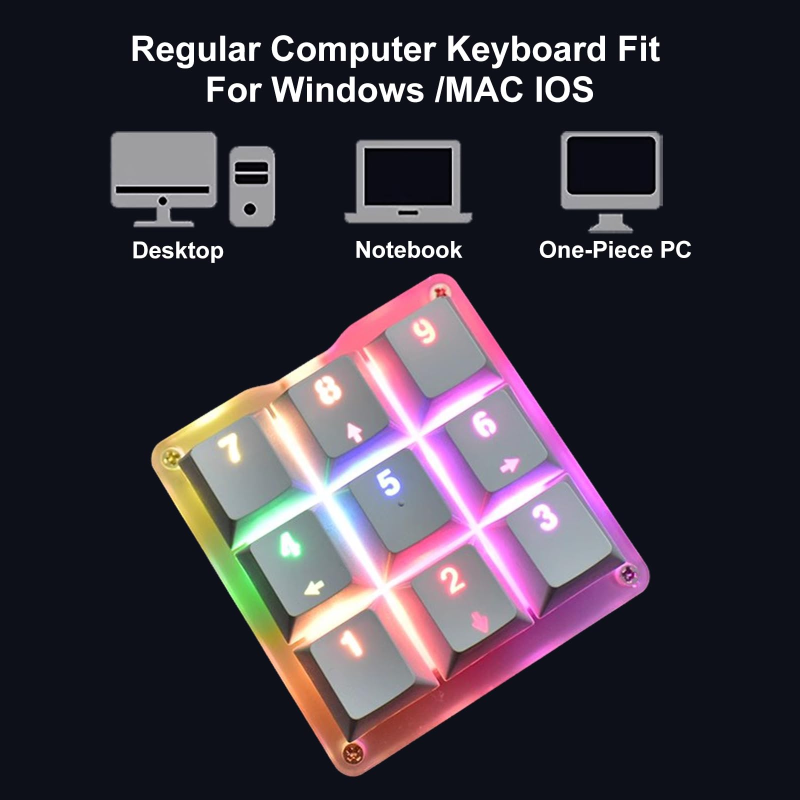 Pavé numérique mécanique à une main 24 réglages macro programmables Clavier rond 9 touches entièrement programmables Clavier de jeu rétroéclairé RVB pour Windows/Mac Interrupteur bleu