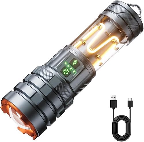 Linternas de camping de alto lúmenes, linterna recargable, 11 modos, 5000 mAh, impermeable, potentes linternas LED tácticas con zoom para camping,