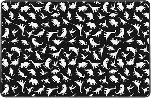 Miniatura 8 de Alfombras de área de dinosaurios, divertidas alfombras de área de dinosaurio, color blanco y negro, alfombras antideslizantes de 3 x 5, alfombras