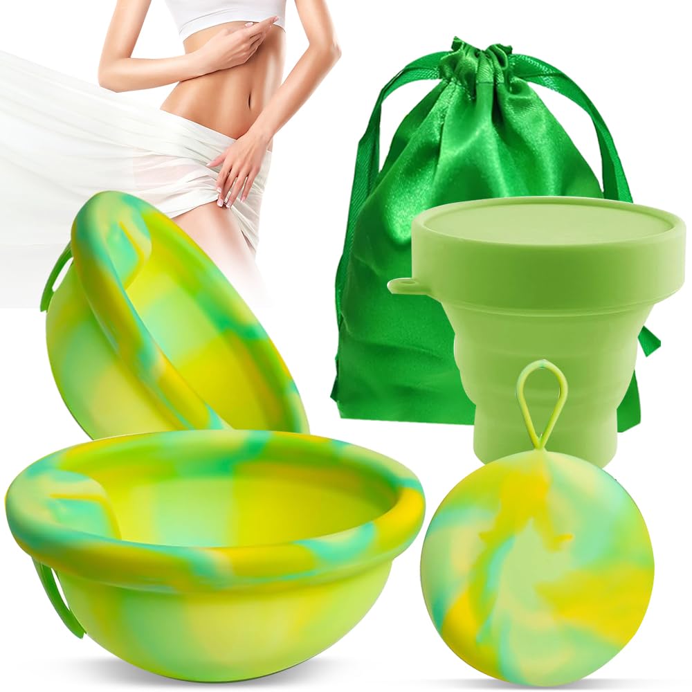 Juego de disco menstrual con 2 discos periodales de tamaño S+L, esterilizador y bolsa de almacenamiento, disco menstrual reutilizable para mujeres activas, deportes, natación, intimidad, verde