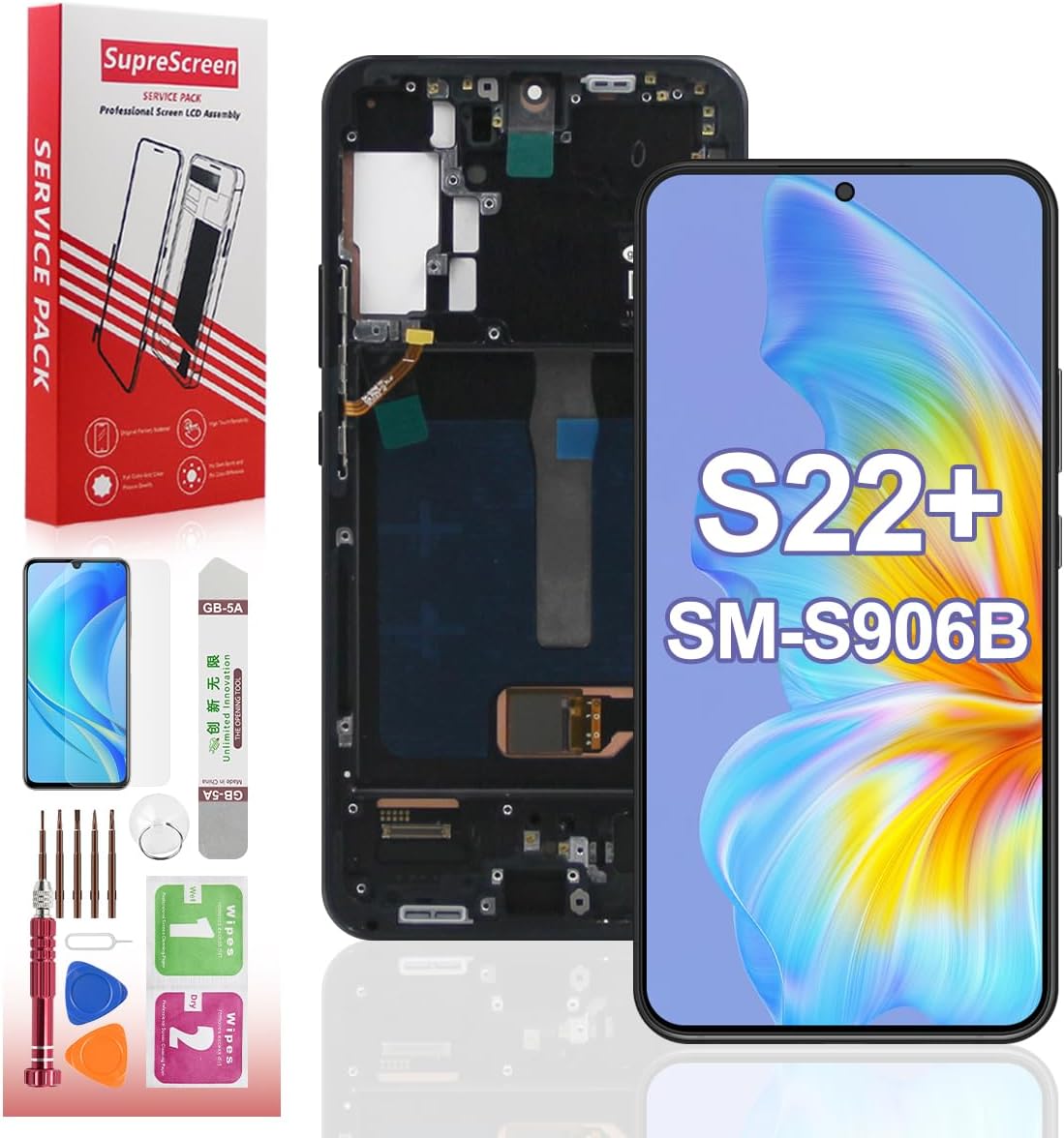 OLED Screen for Samsung Galaxy S22 Plus 5G Screen Replacement for Galaxy S22 Plus SM-S906B SM-S906U LCD Display Touch Screen Digitizer Assembly with Tools（Support Fingerprint,Original）