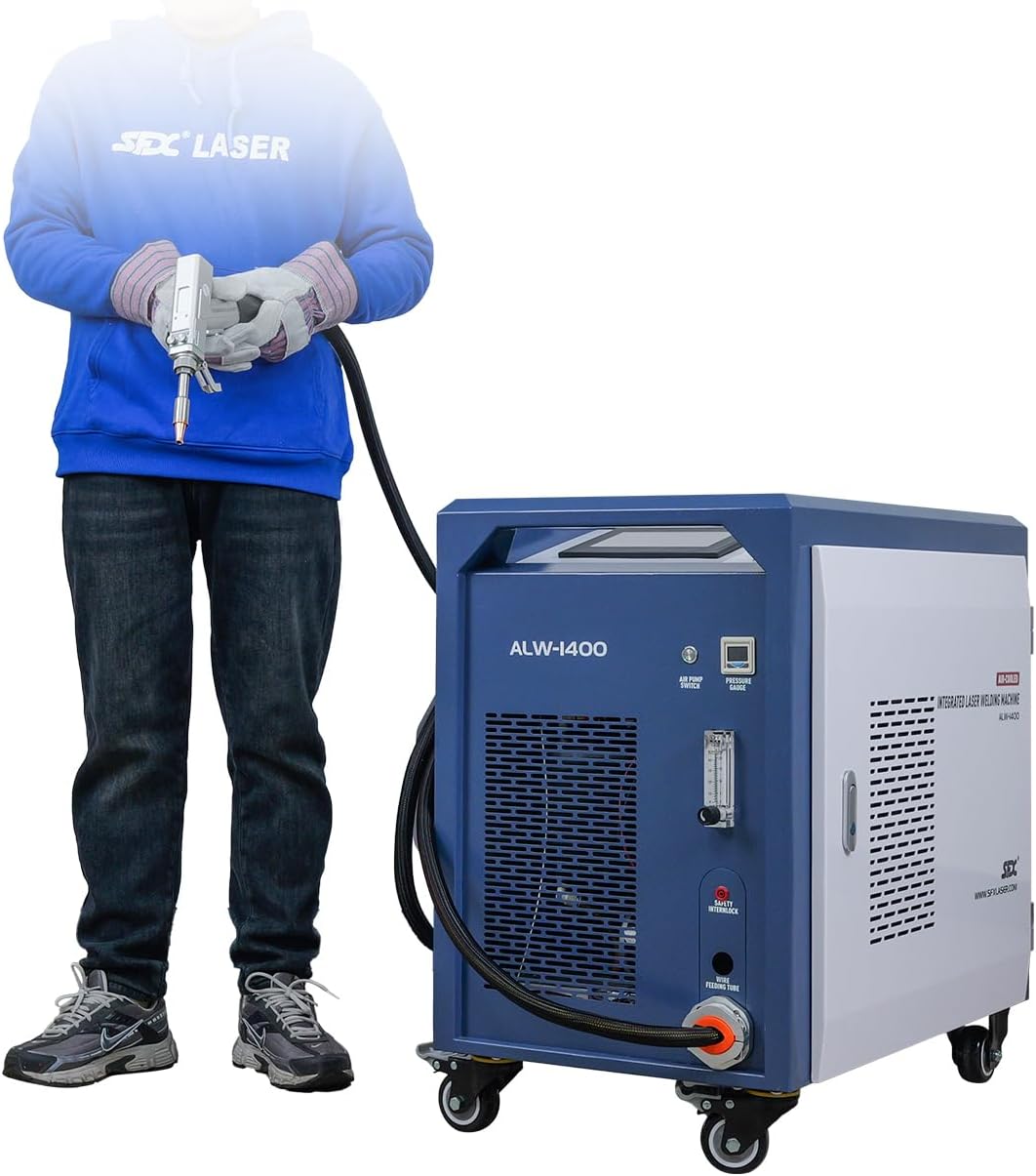 Laser Welding Machine 1400W Air-Cooled Integrated Self-Gas-Generating Laser Welder with Auto Wire Feeder 220V for Metal Carbon Aluminum Metal Materials Class 1 Laser Output Power 0.39mW