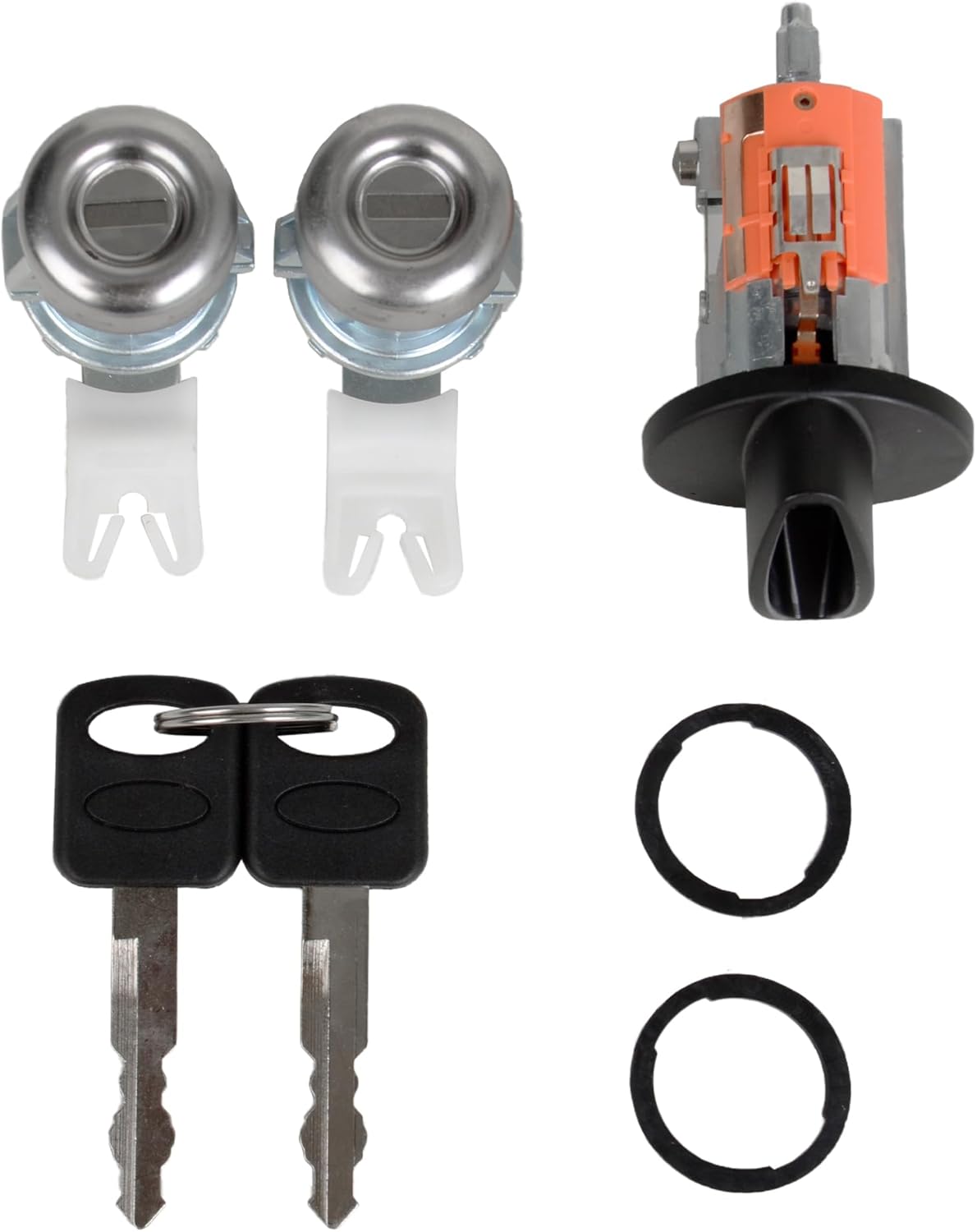Ignition Switch Lock Cylinder & 2 Pcs Door Lock Cylinder w/ 2 Keys Compatible with F150/F250/F350/Excursion/Expedition/Freestar/Windstar/Blackwood/Navigator Replace LC6177 DL5885 597638