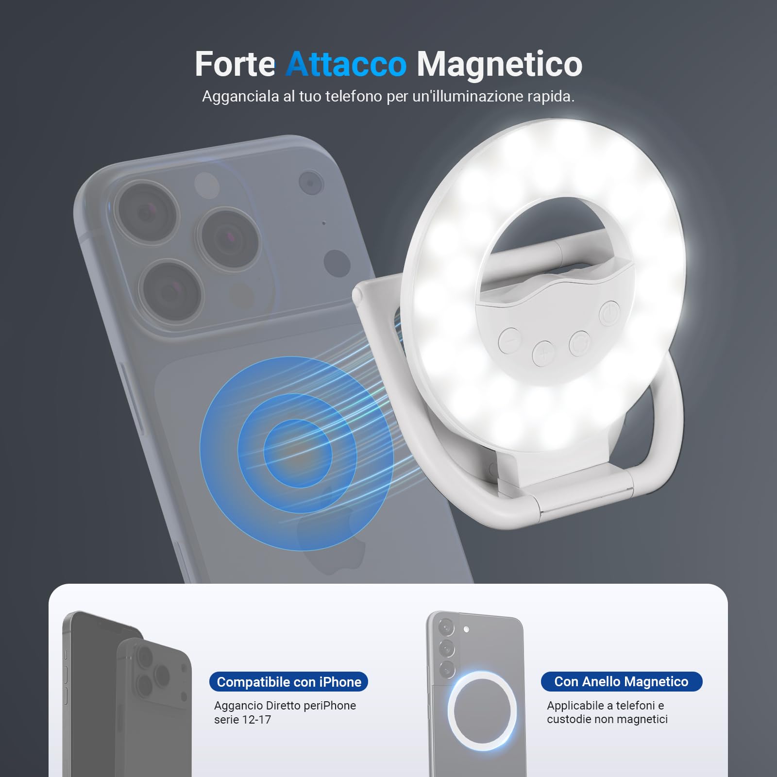 NEEWER ENTRY LEVEL VERSION N35 Selfie Ring Light Magnetica Compatibile con MagSafe iPhone, Piccola Luce di Riempimento LED Pieghevole in Plastica Bicolore 4W 800mAh CRI80+ per Video Conferenza Trucco