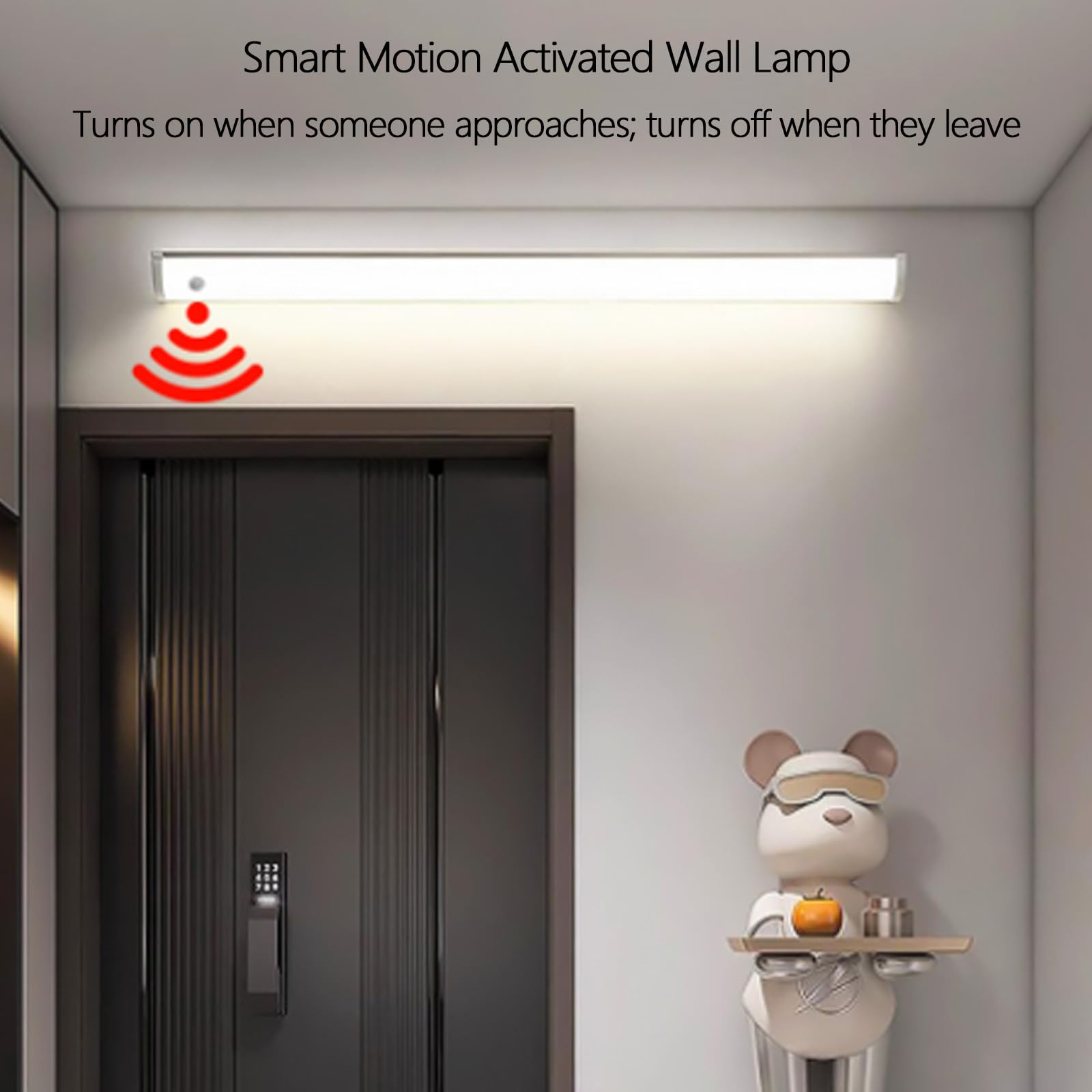 LED Moderne Wandbeleuchtung mit 120° Bewegungsmelder Wandlampe mit Schalter Stecker Wandleuchte Innenraum Minimalistisch Lang Rechteckig für Wohnzimmer Schlafzimmer (30cm,Neutrales Licht)