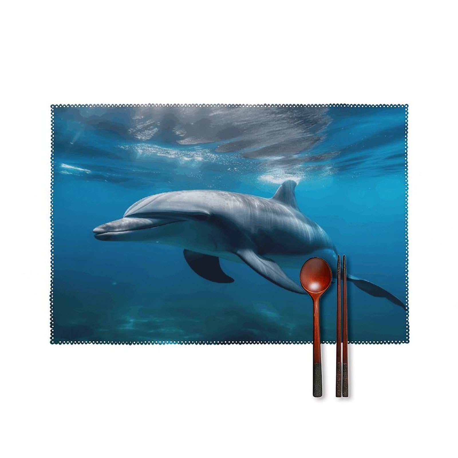 Dolphins in The Ocean1 Placemat Set of 6,Thickened Non-Slip Place Mats Heat Resistant Reversible Table Mats Resistant Washable Place Mat for Kitchen Dining Table Decoration Indoor