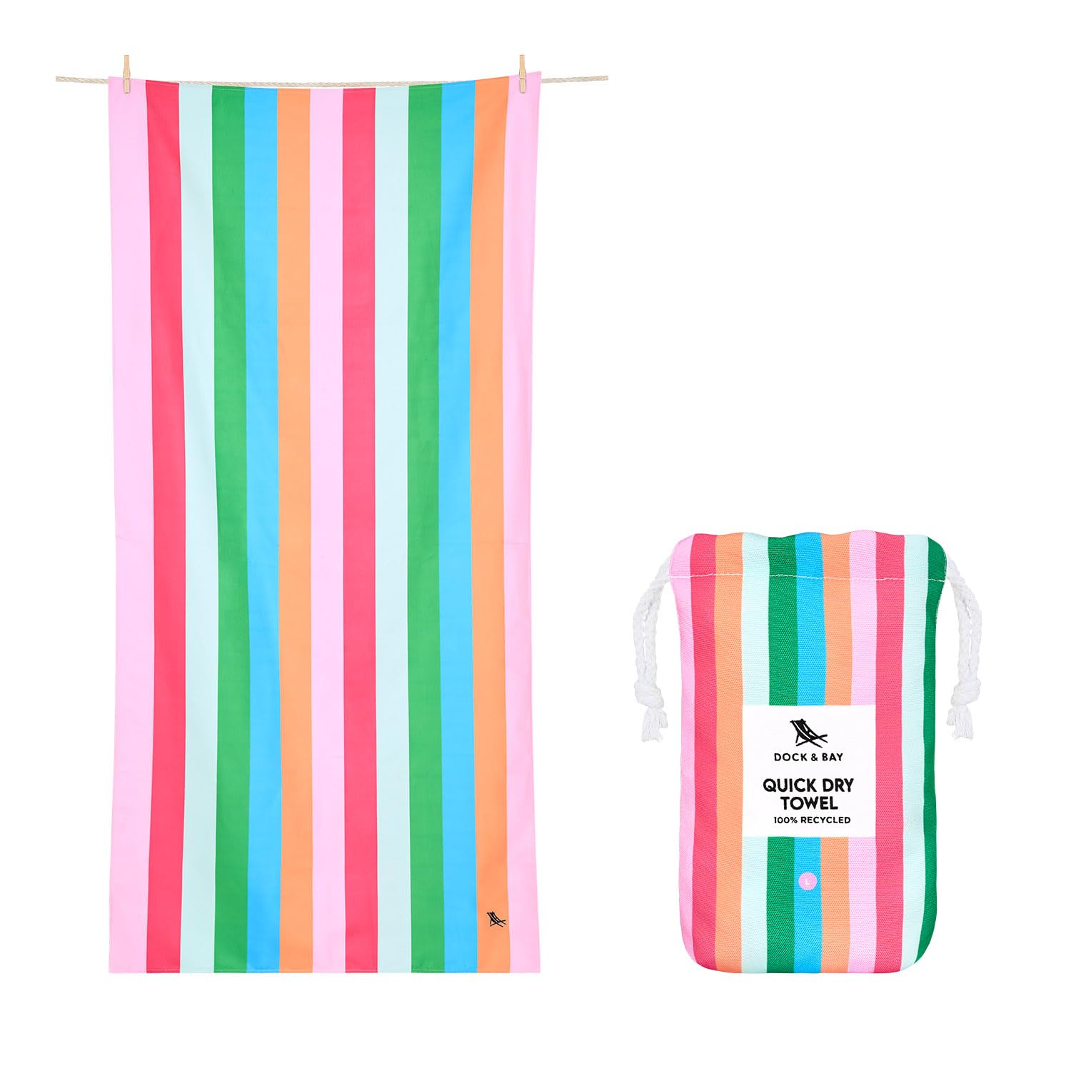 Dock & Bay Beach Towel - Quick Dry, Sand Free - Compact, Lightweight - 100% Recycled - Includes Bag - Tutti Frutti - Large (160x90cm, 63x35)