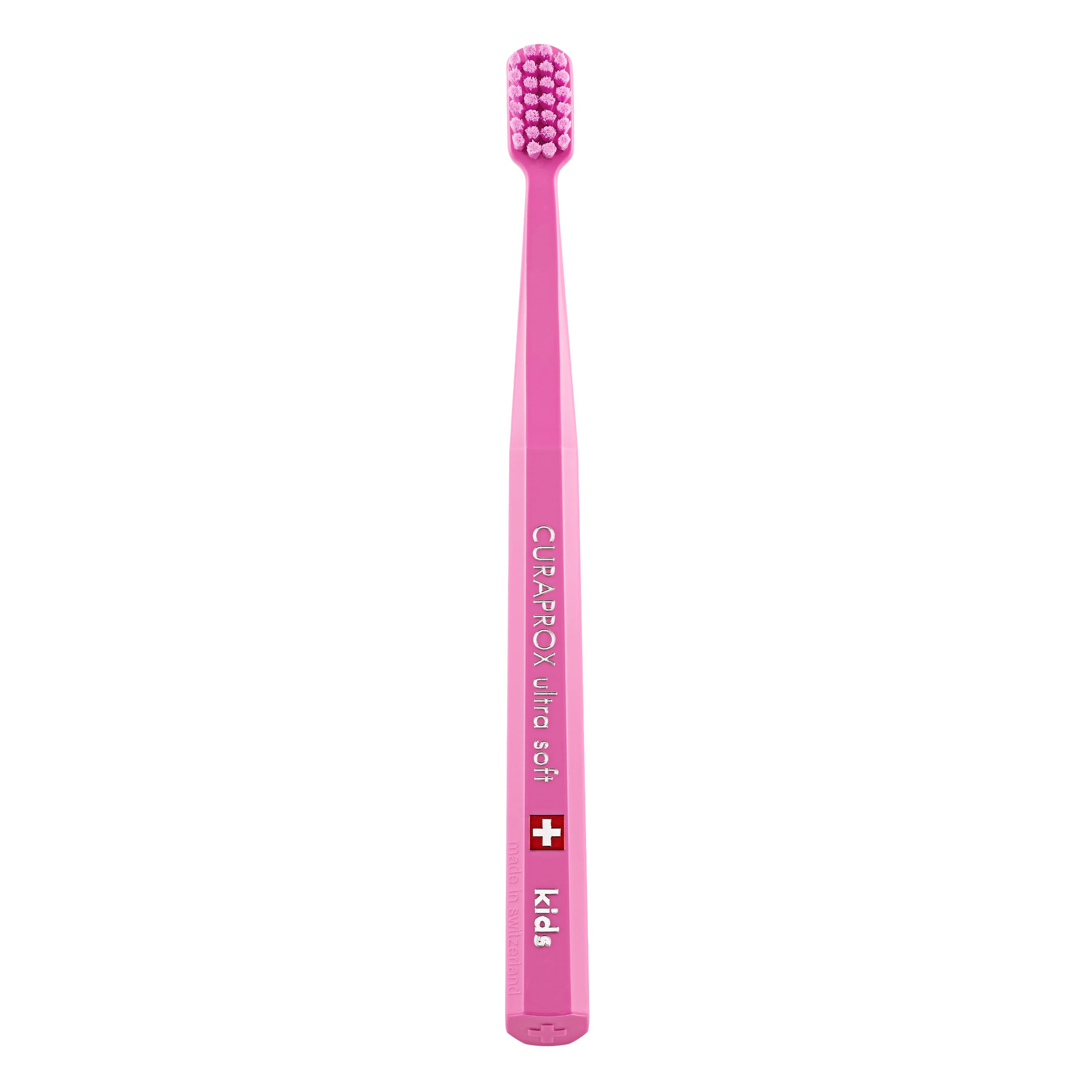 Curaprox Spazzolino CS Kids-Per bambini dai 4 ai 12 anni/Pulizia delicata ultra-morbida | 5.500 filamenti Curen® / Rosa/Confezione singola/Made in Switzerland