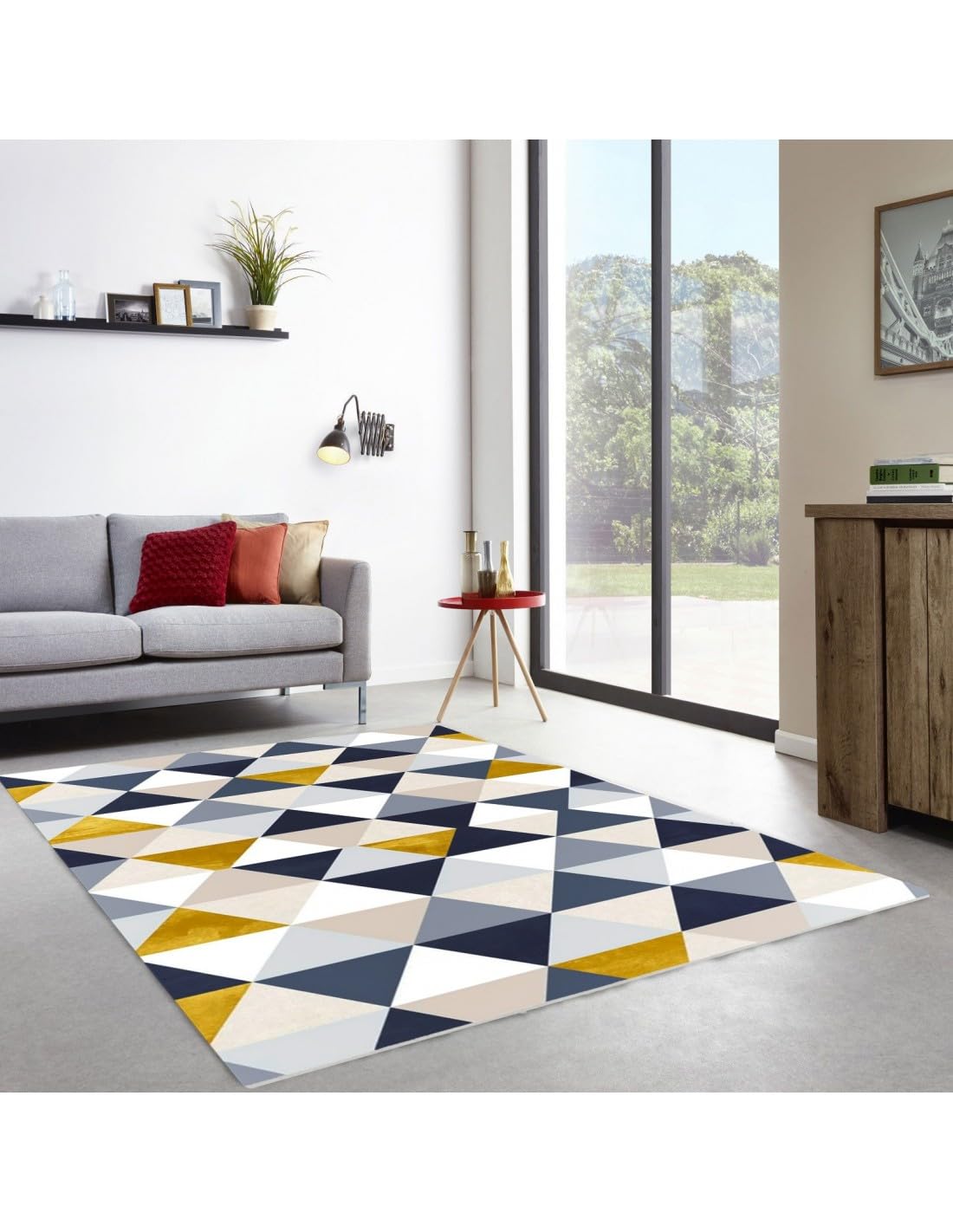 MANI TEXTILE TPS_TREN_TRIAN_120 Tappeto, Poliestere, Blu, Giallo, X_180_cm